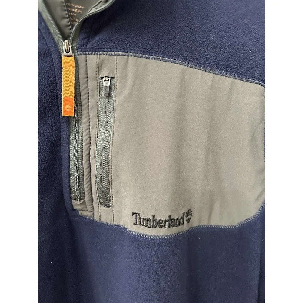 Timberland Fleece Pullover Large Navy Blue Quarter Zip‎ Contrast Pocket